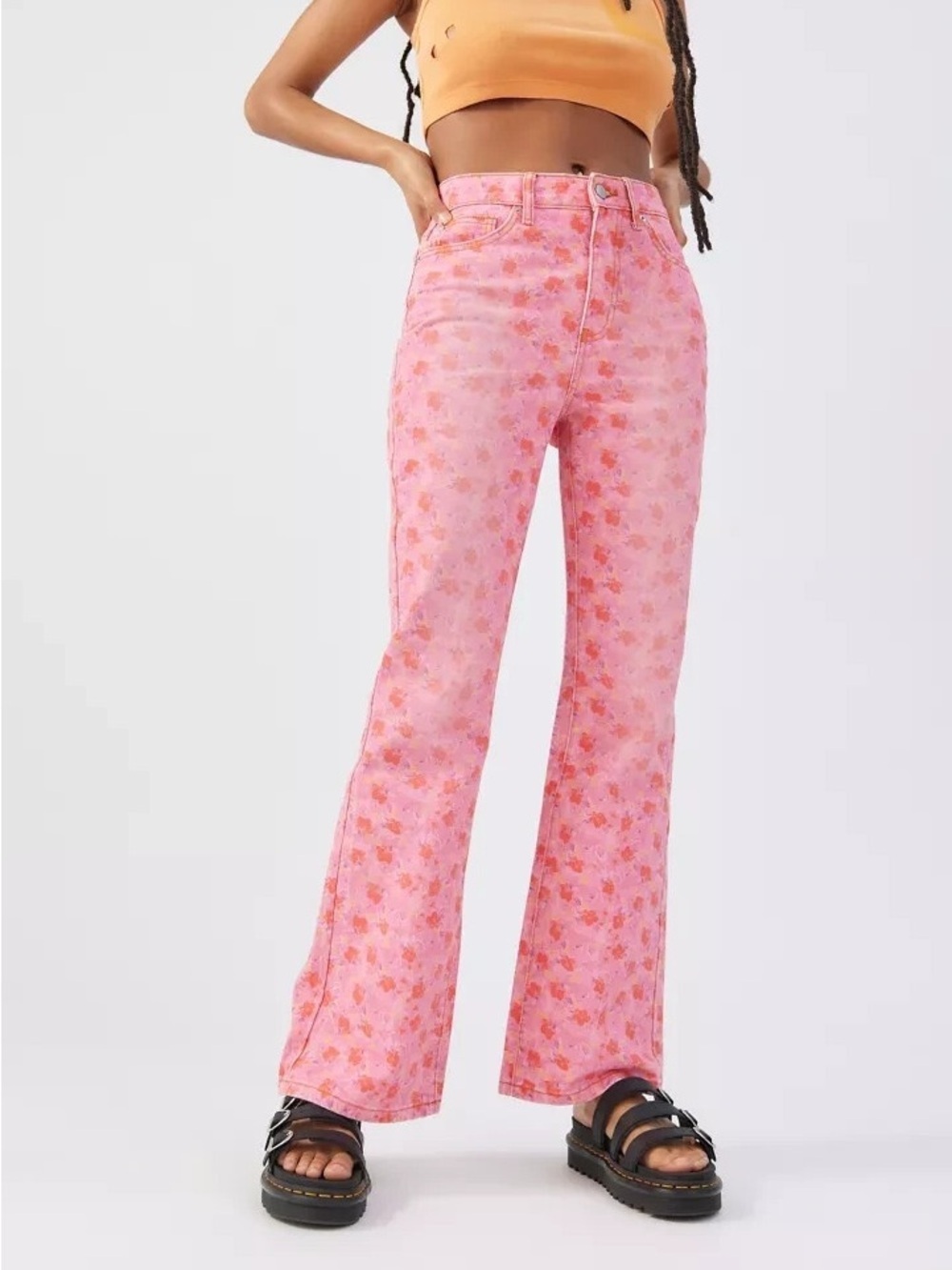 BDG Urban Outfitters Pink Floral Flare Jeans 24 High Rise Y2K Coquette Indie